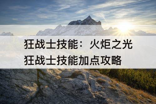 狂战士技能：火炬之光狂战士技能加点攻略