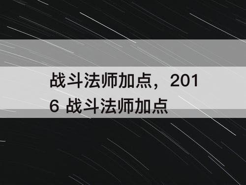 战斗法师加点，2016 战斗法师加点
