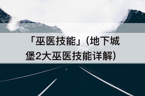 「巫医技能」(地下城堡2大巫医技能详解)